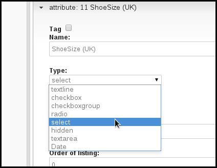 change attribute type on configure attributes page
