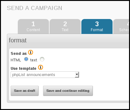format tab of compose process choose template