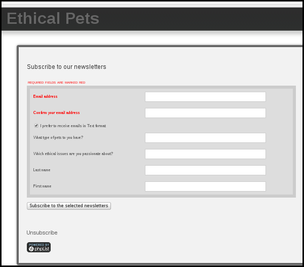 a phpList subscribe page