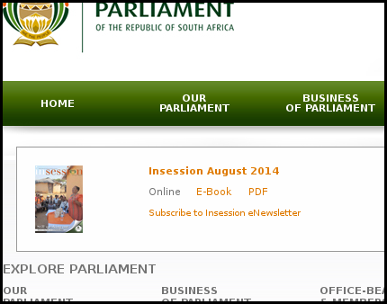 Insession sign up link on parliament of south africa website