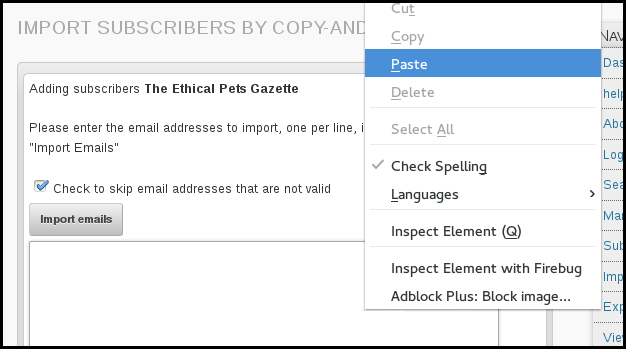 paste emails into phpList