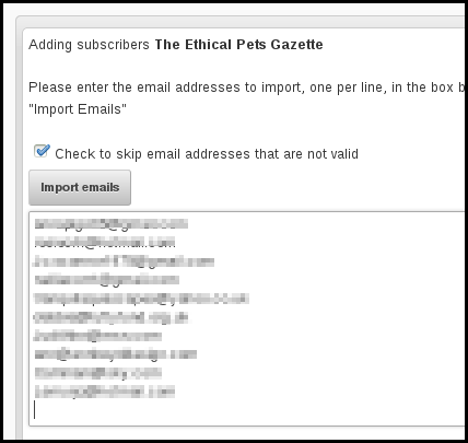 import emails into phpList using copy and paste method