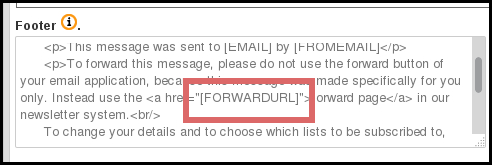 using forward to freind feature in footer of phpList