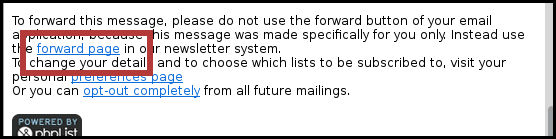 forward link in footer, phpList