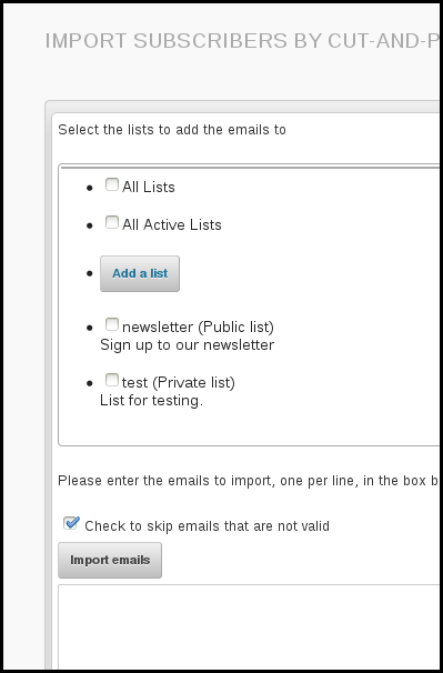 import by cut and paste phpList