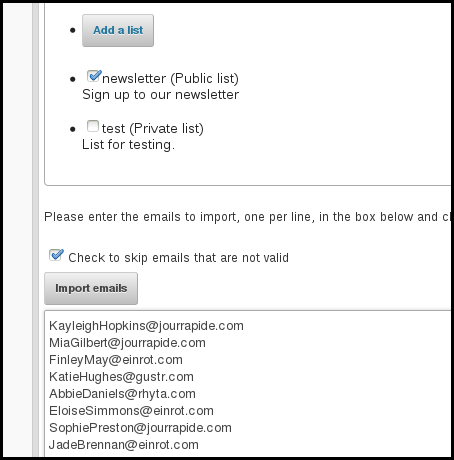 ready to import phpList