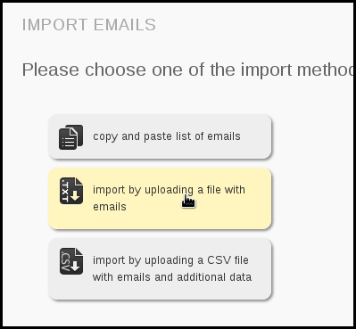 import by uploading a file of emails phpList