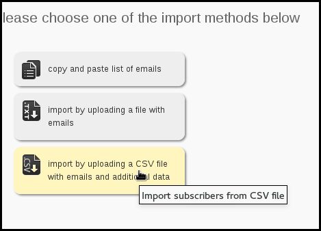 import using csv file phpList