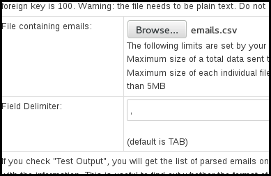 comma deliminator phpList