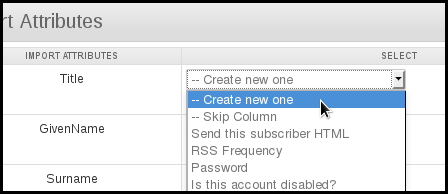 select attributes to create new ones phpList