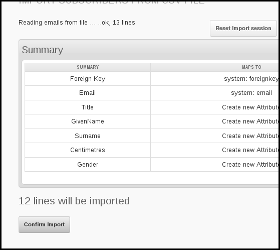 importing data csv phpList