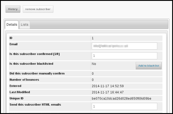 subscriber details page phpList